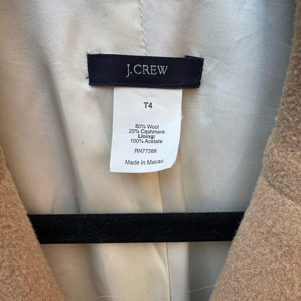 J Crew Wool and Cashmere Double Breasted Trench Coat Beige/Camel size 4T lined - Picture 3 of 12